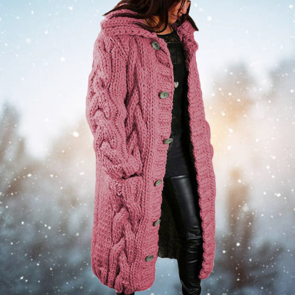 Street-Wave Extended Knit Cardigan With Braided Design Durable Acrylic Wool For Cold Weather Women