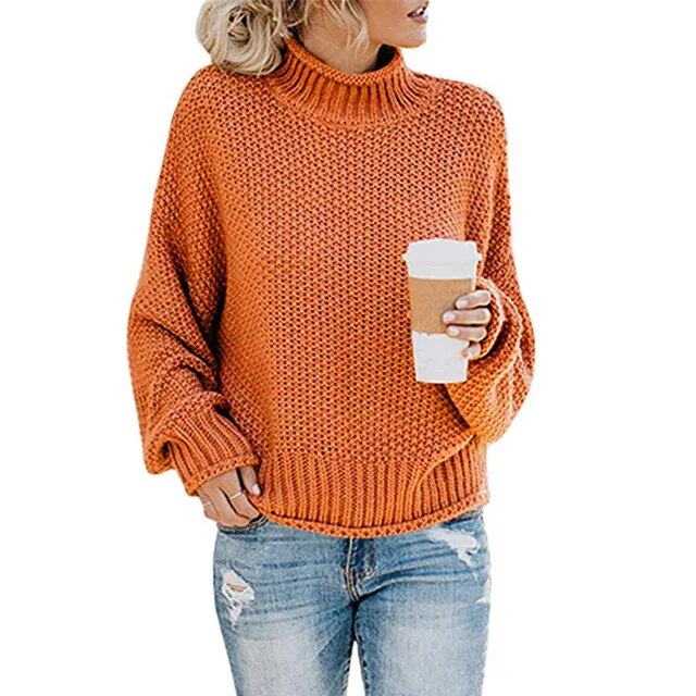 Street-Wave Chunky Knit Pullover With High Neck Turtleneck For Women Cozy Yet Chic Sweater