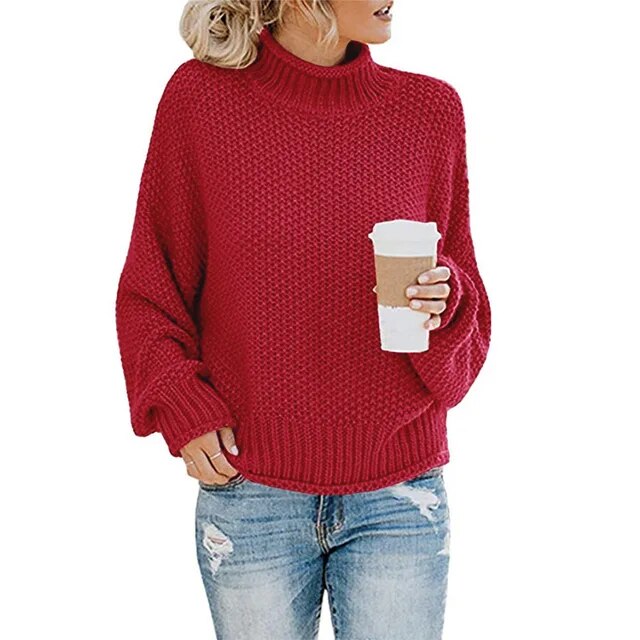 Street-Wave Chunky Knit Pullover With High Neck Turtleneck For Women Cozy Yet Chic Sweater