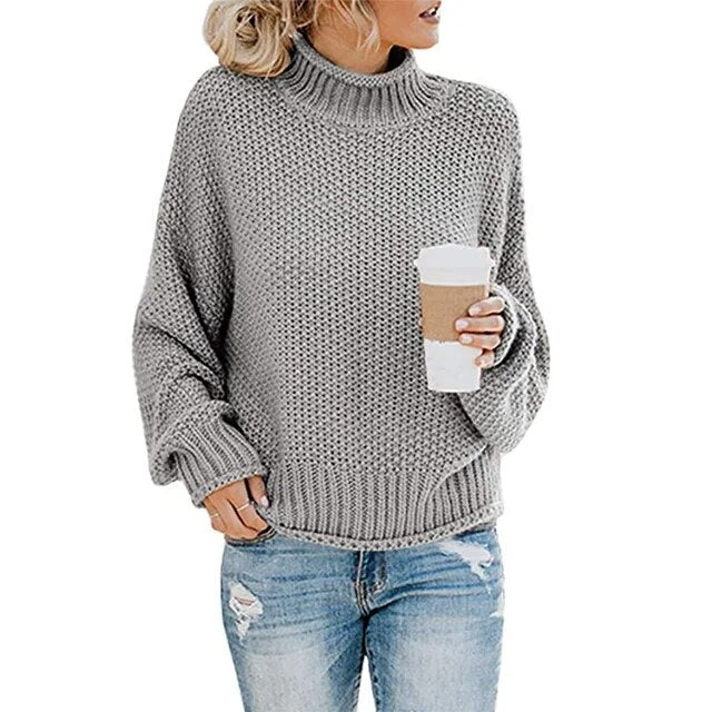 Street-Wave Chunky Knit Pullover With High Neck Turtleneck For Women Cozy Yet Chic Sweater