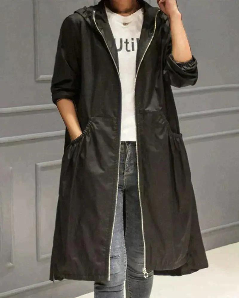 Street Wave Long Waterproof Raincoat For Women Stylish Weatherproof Hooded Coat