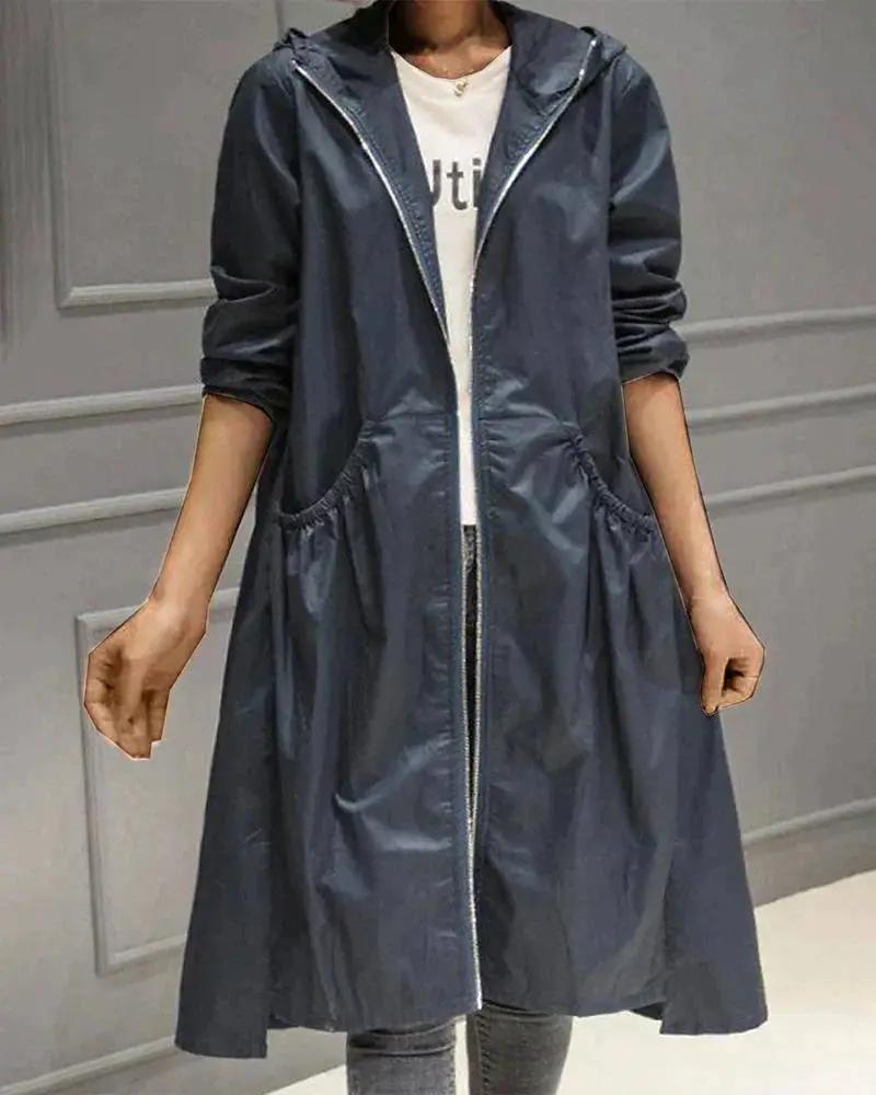 Street Wave Long Waterproof Raincoat For Women Stylish Weatherproof Hooded Coat