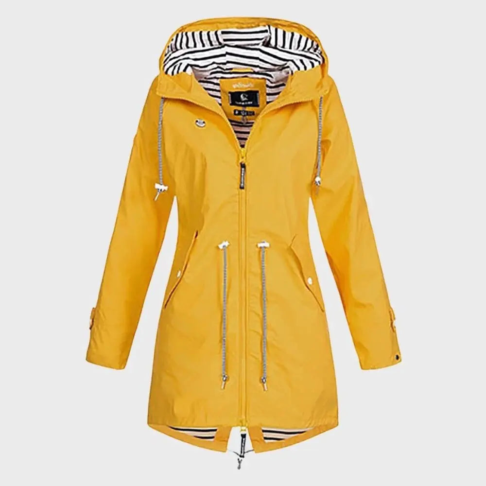 Long Waterproof Rain Jacket For Women Street Wave Hooded Stylish