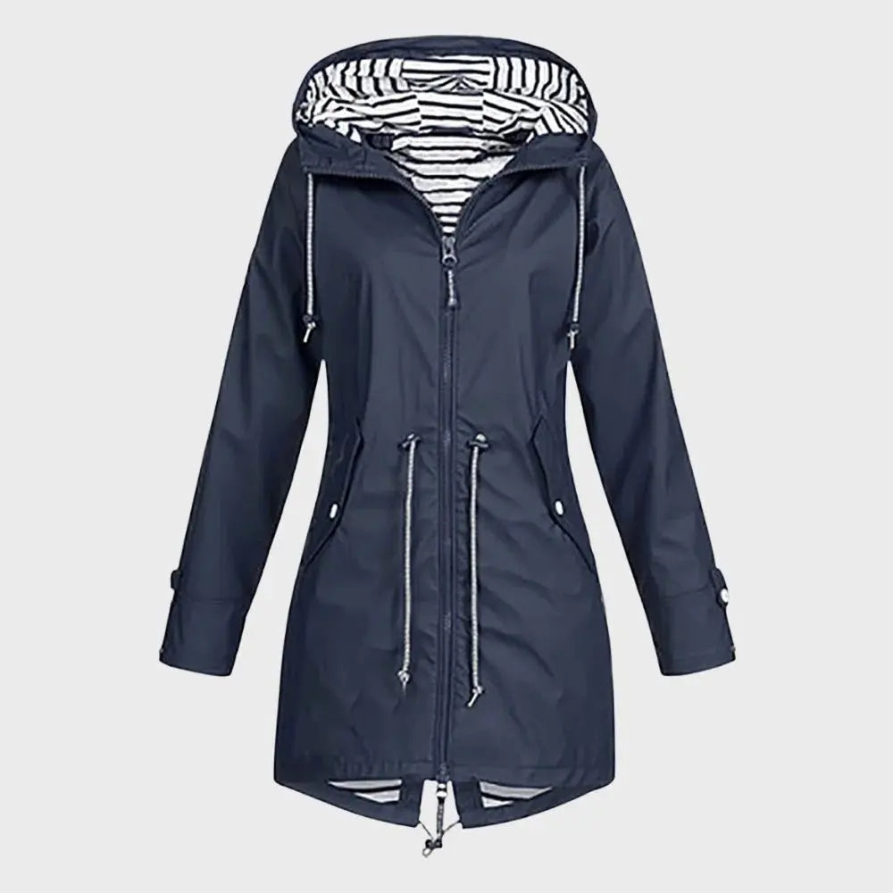 Long Waterproof Rain Jacket For Women Street Wave Hooded Stylish