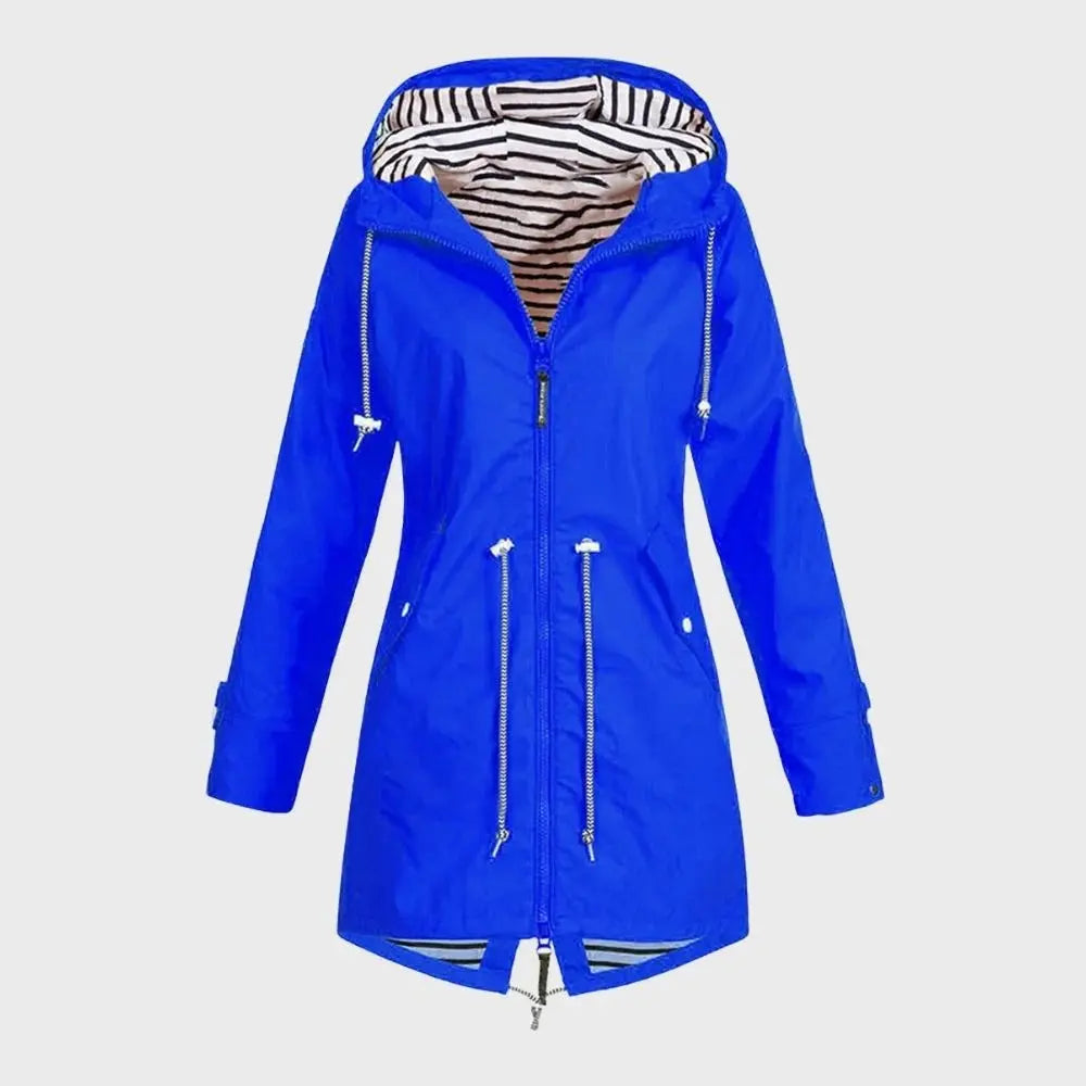 Long Waterproof Rain Jacket For Women Street Wave Hooded Stylish