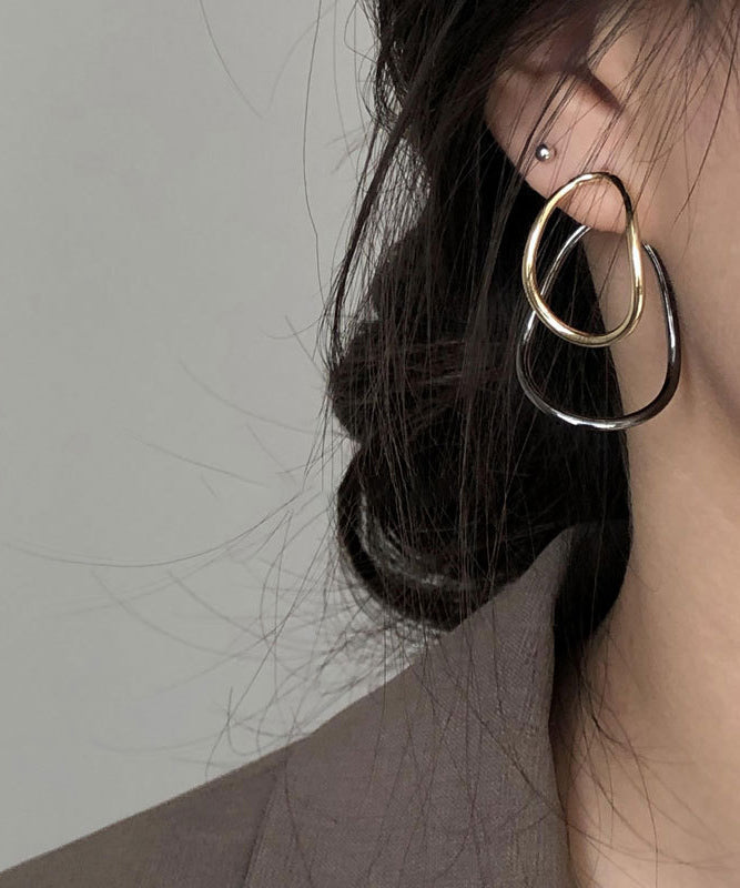 Boucles d'oreilles créoles géométriques en argent sterling colorblock en vrac, forme ellipse - Street-Wave