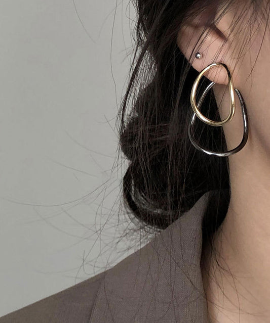 Boucles d'oreilles créoles géométriques en argent sterling colorblock en vrac, forme ellipse - Street-Wave