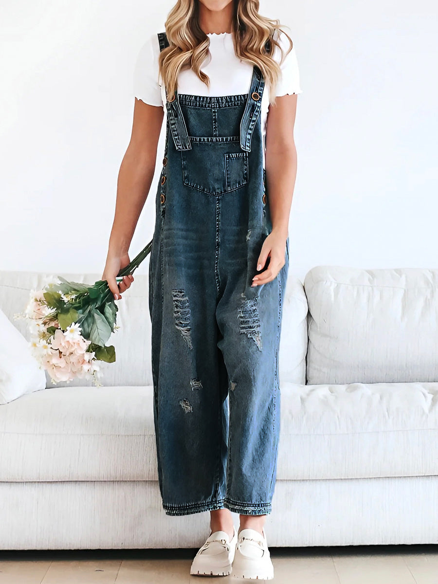 Street Wave Wide Leg Denim Overalls For Women With Soft Stretch
