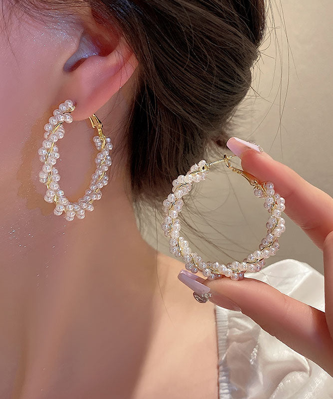 Boucles d'oreilles créoles en alliage de cuivre et or avec perles - Street-Wave