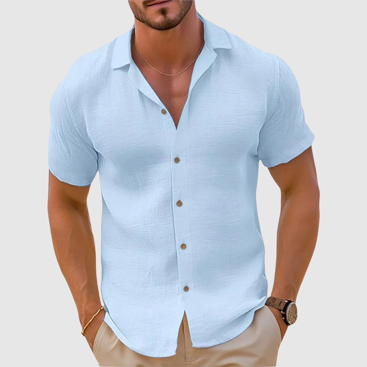 Street Wave Parker Linen Shirt Men Breathable Short Sleeve Relaxed Fit