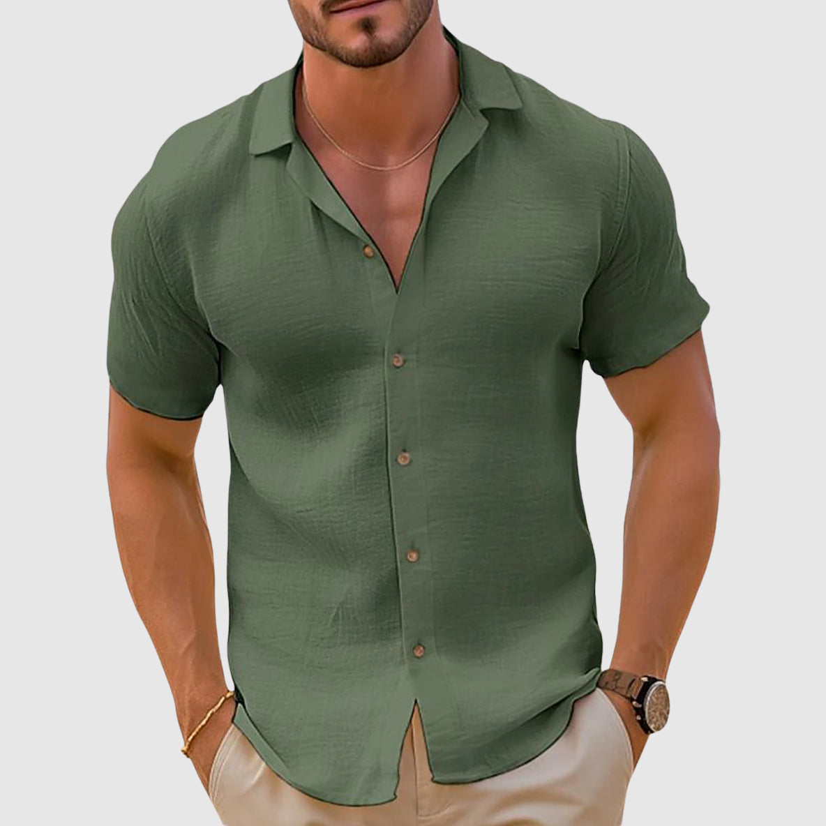 Street Wave Parker Linen Shirt Men Breathable Short Sleeve Relaxed Fit