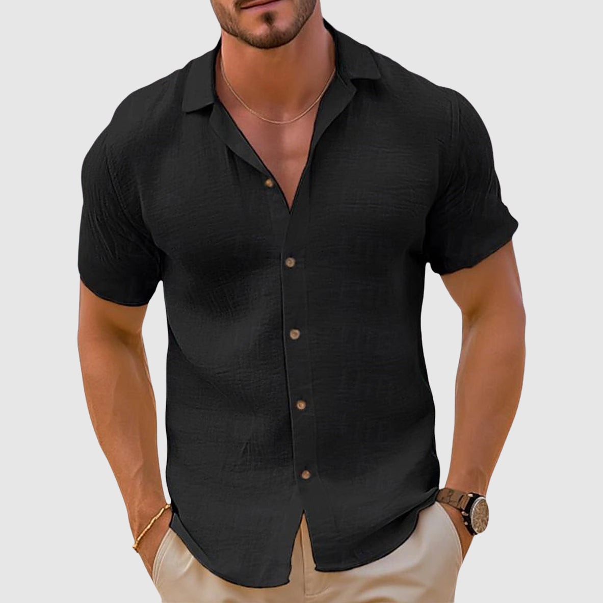 Street Wave Parker Linen Shirt Men Breathable Short Sleeve Relaxed Fit