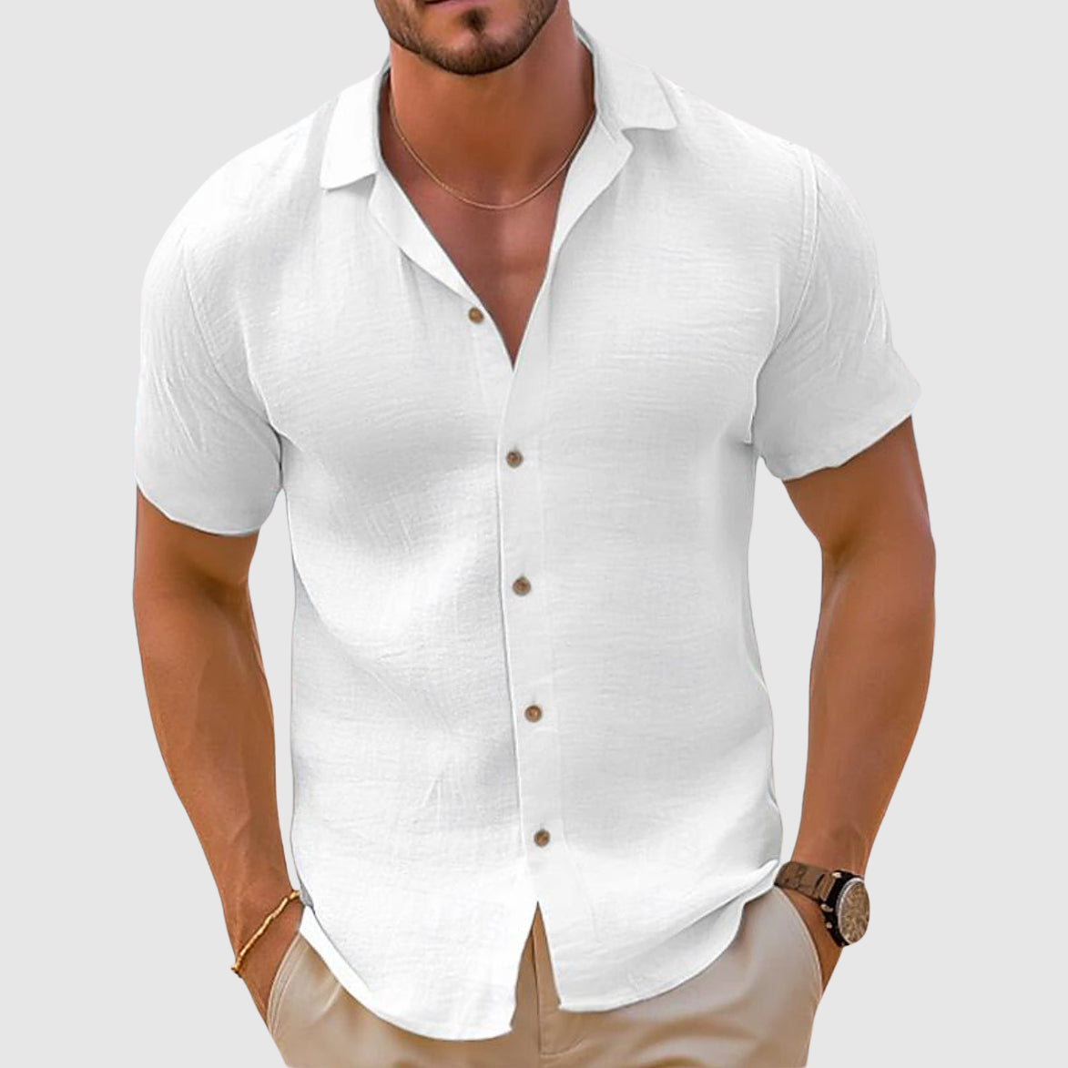 Street Wave Parker Linen Shirt Men Breathable Short Sleeve Relaxed Fit
