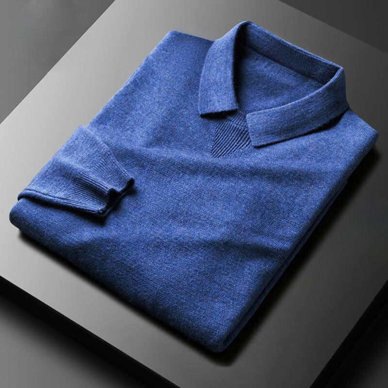 Mens Wool Cashmere Fine Knit Sweater Regular Fit With Classic Collar Nordic Flair And Rib Cuffs