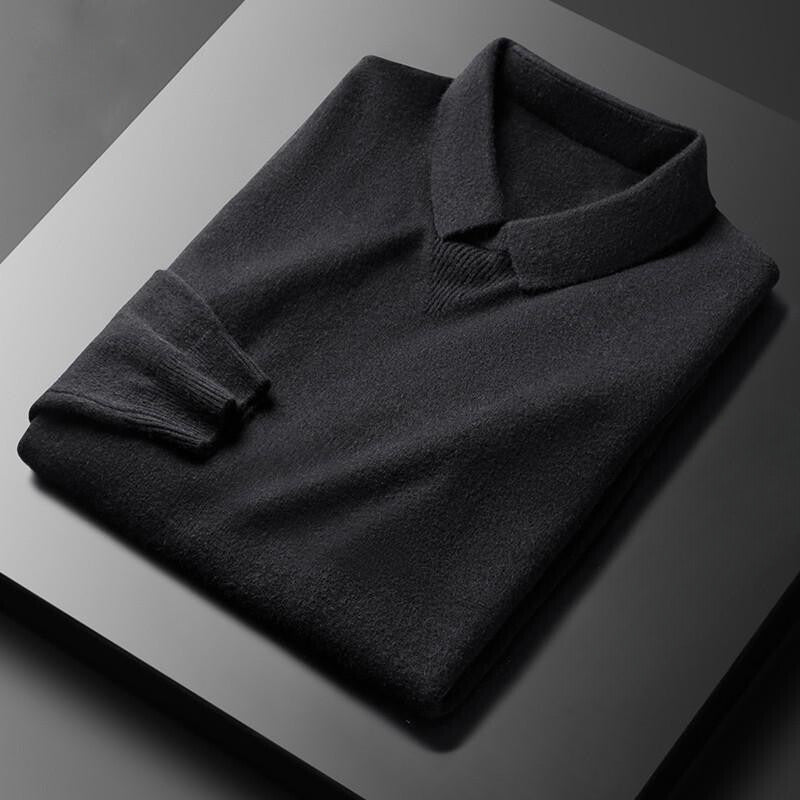 Mens Wool Cashmere Fine Knit Sweater Regular Fit With Classic Collar Nordic Flair And Rib Cuffs