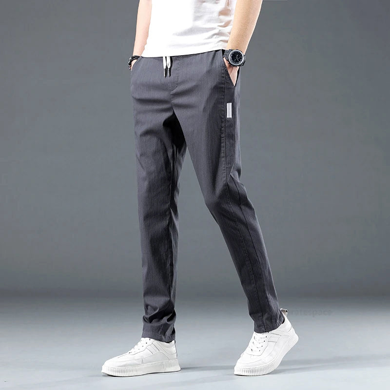 Lorenzo Vitali Stretch Flex Pants for Men Lightweight Slim Fit with Elastic Waist and Pockets