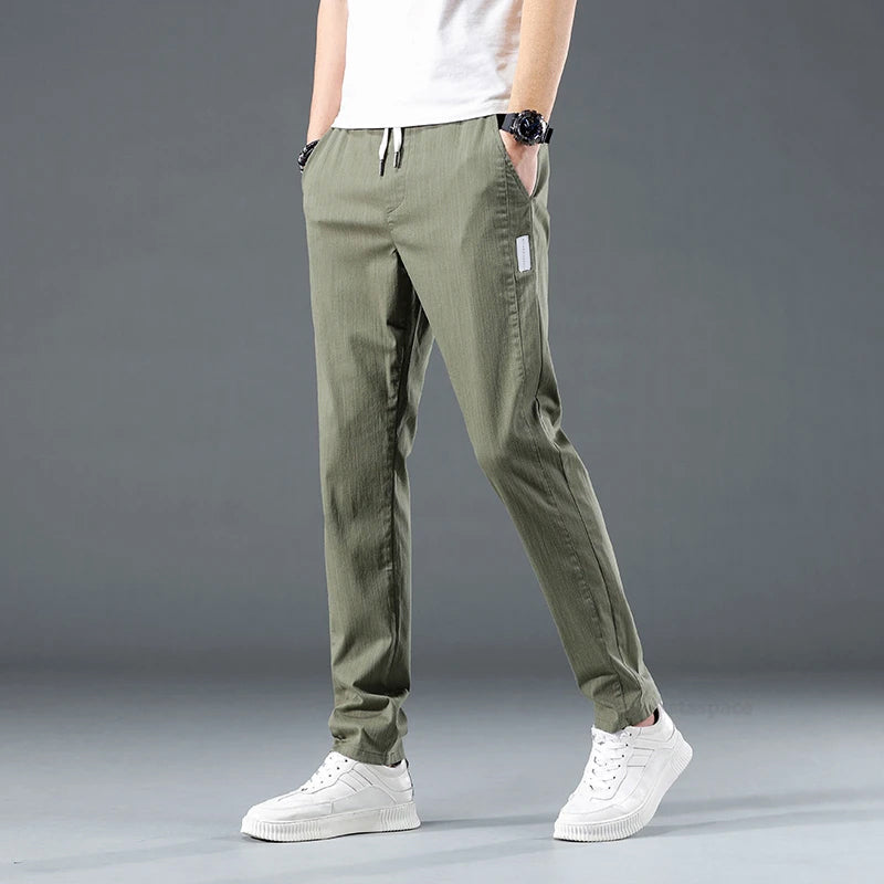Lorenzo Vitali Stretch Flex Pants for Men Lightweight Slim Fit with Elastic Waist and Pockets