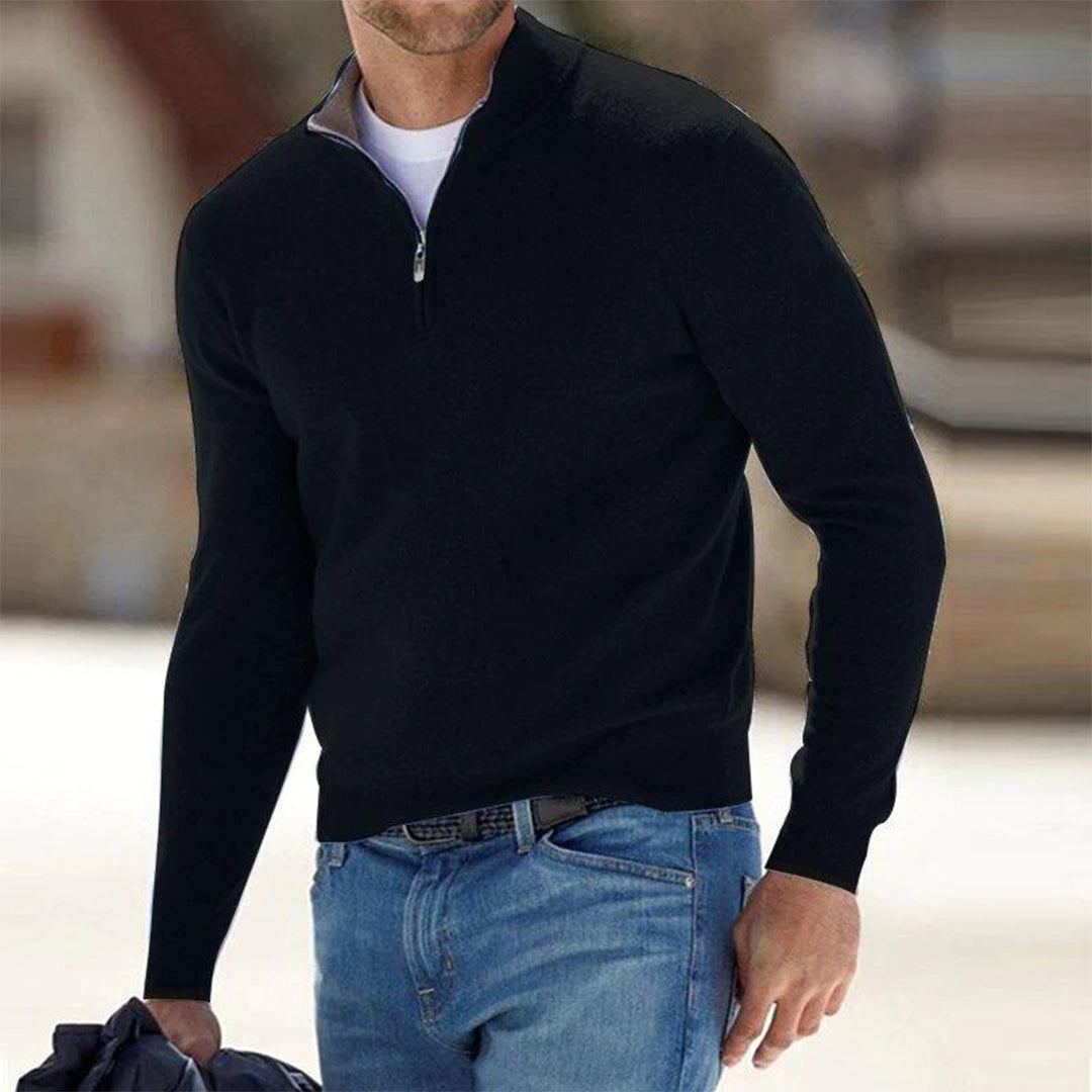 Mens Quarter Zip Knit Sweater Street-Wave Slim Fit