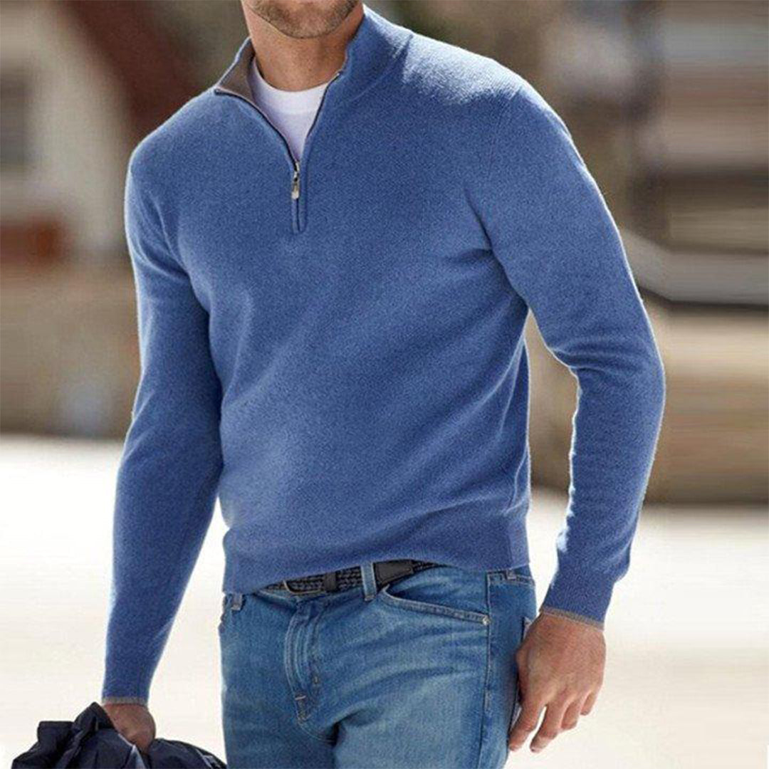 Mens Quarter Zip Knit Sweater Street-Wave Slim Fit