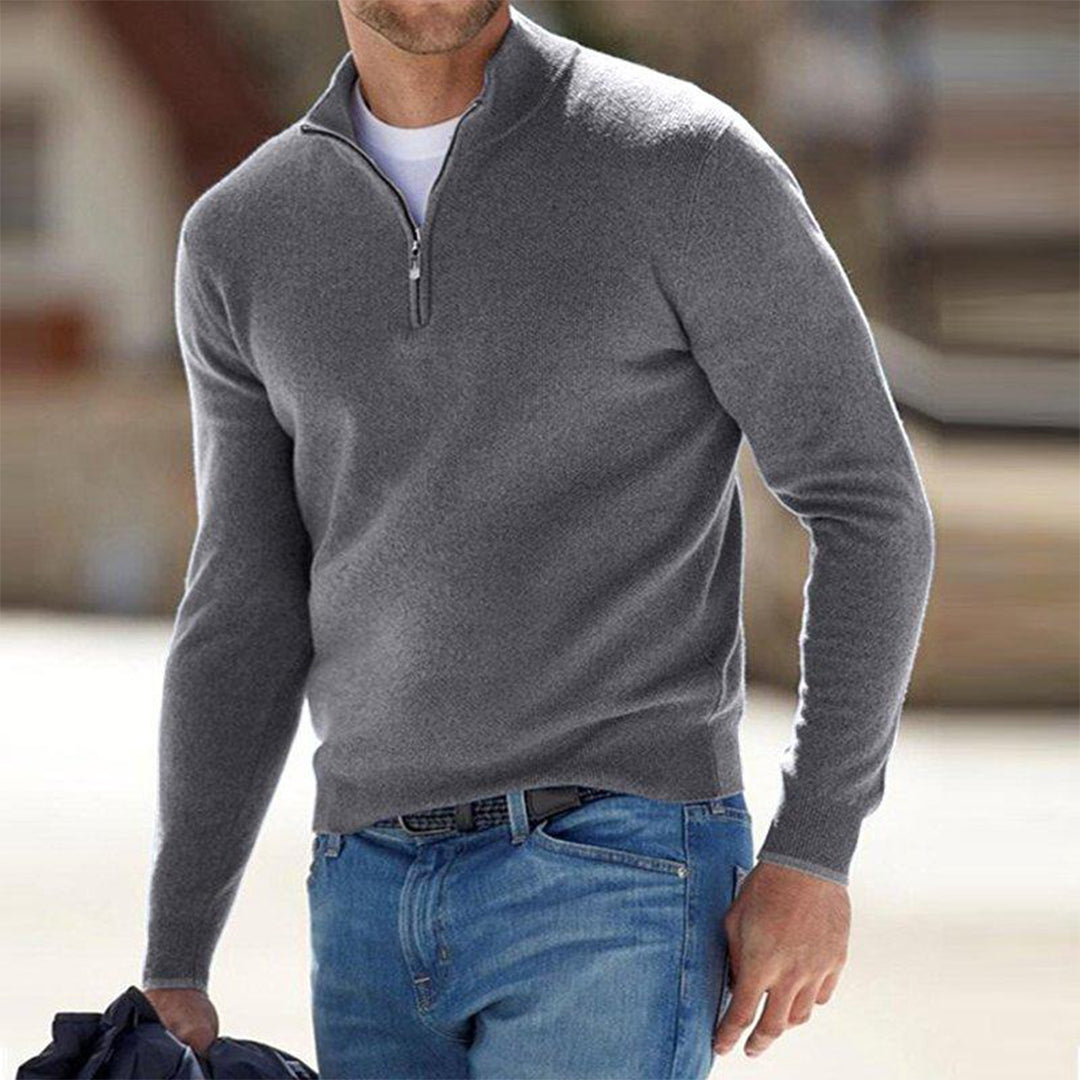 Mens Quarter Zip Knit Sweater Street-Wave Slim Fit