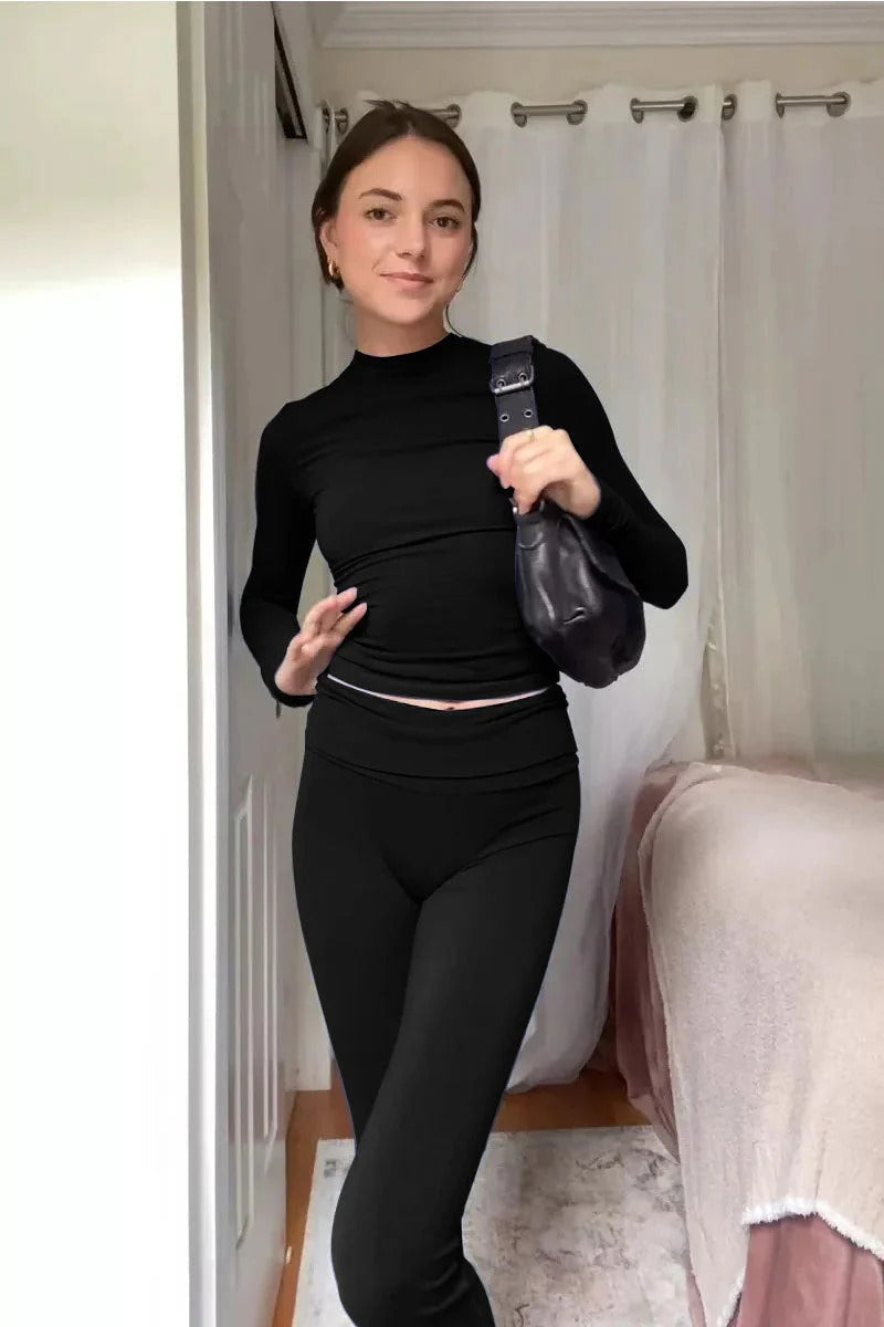 Street-Wave Rib Knit Lounge Set For Women With Long Sleeves Two Piece Cozy Comfort And Style