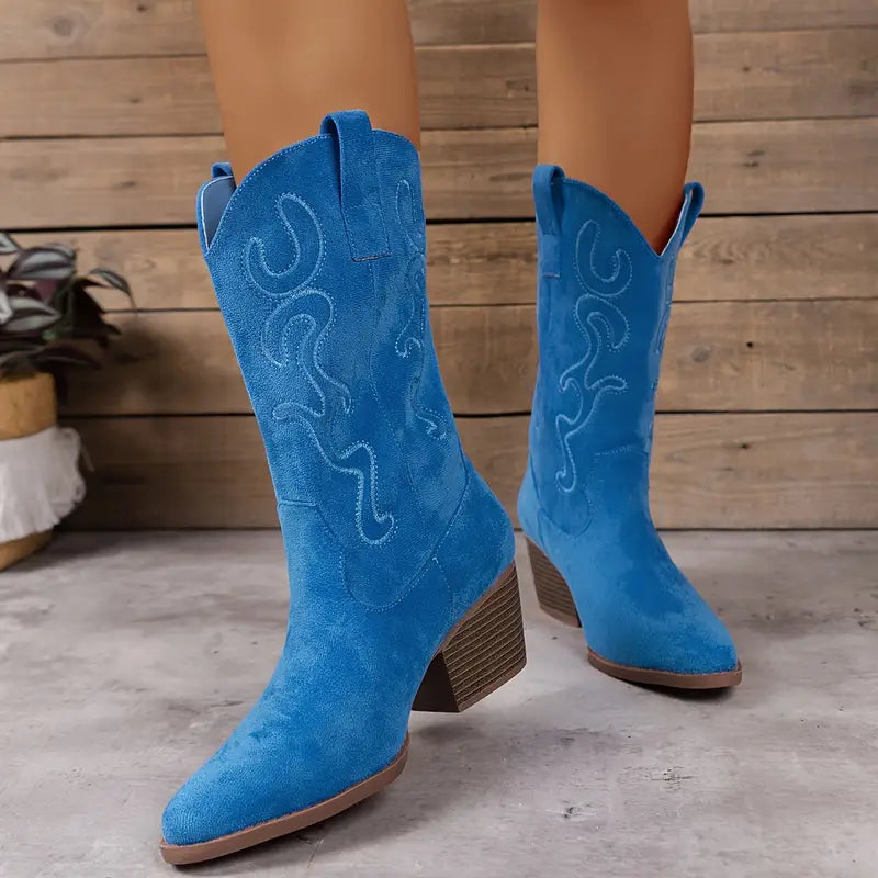 Streetwave Womens Elegant Cowboy Boots With Sleek Profile And Embroidered Stitching For Timeless Western Flair
