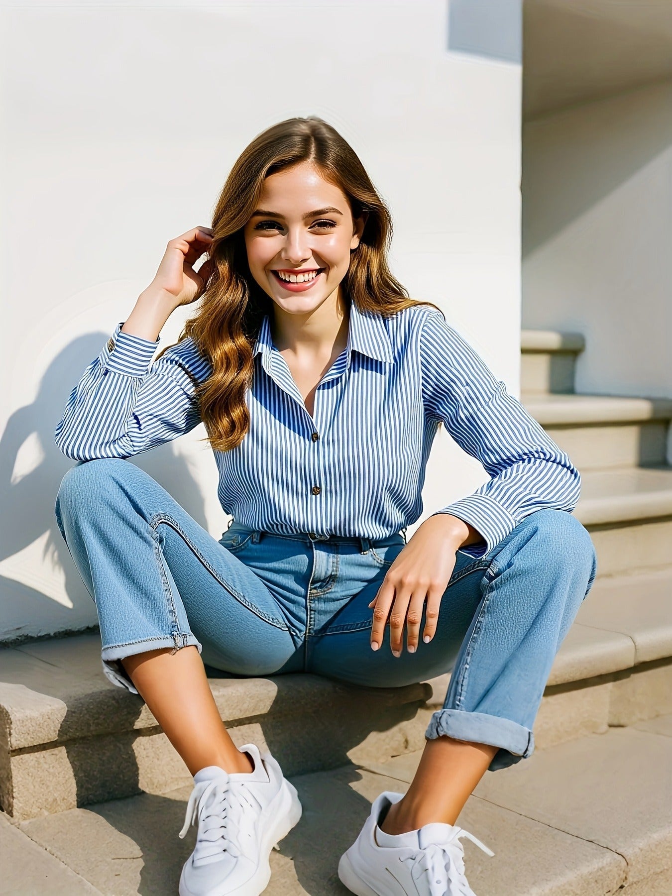 Striped Blouse Street-wave Lightweight, Relaxed Fit For Women, Effortless Office Ready