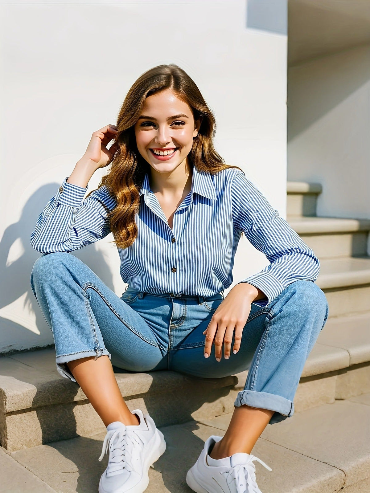 Striped Blouse Street-wave Lightweight, Relaxed Fit For Women, Effortless Office Ready