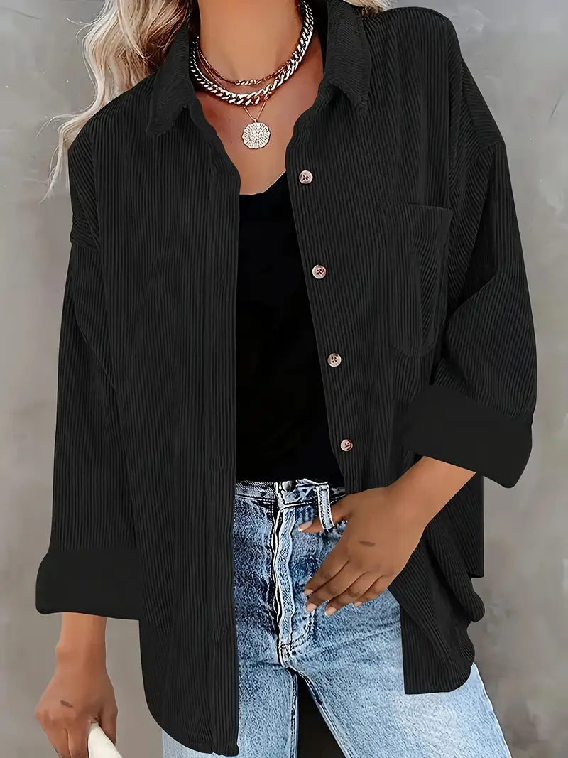 Streetwave Corduroy Oversized Button Front Blouse For Women Luxurious Bordeaux Warmth And Casual Style