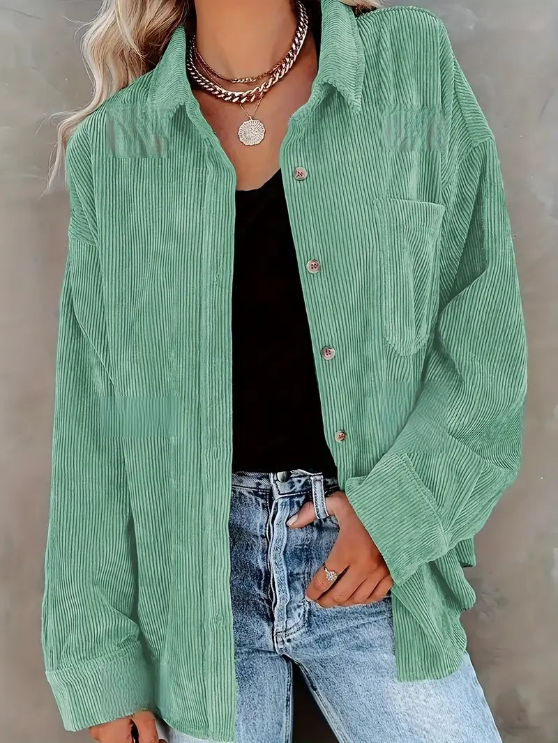Streetwave Corduroy Oversized Button Front Blouse For Women Luxurious Bordeaux Warmth And Casual Style