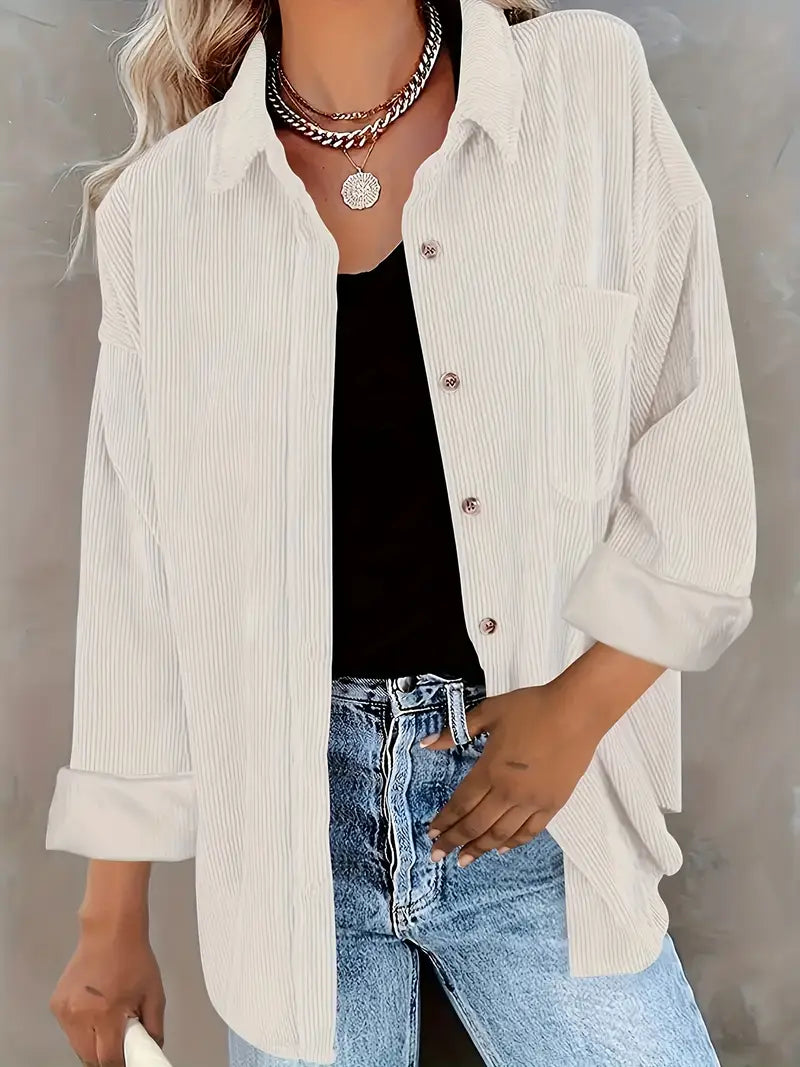 Streetwave Corduroy Oversized Button Front Blouse For Women Luxurious Bordeaux Warmth And Casual Style