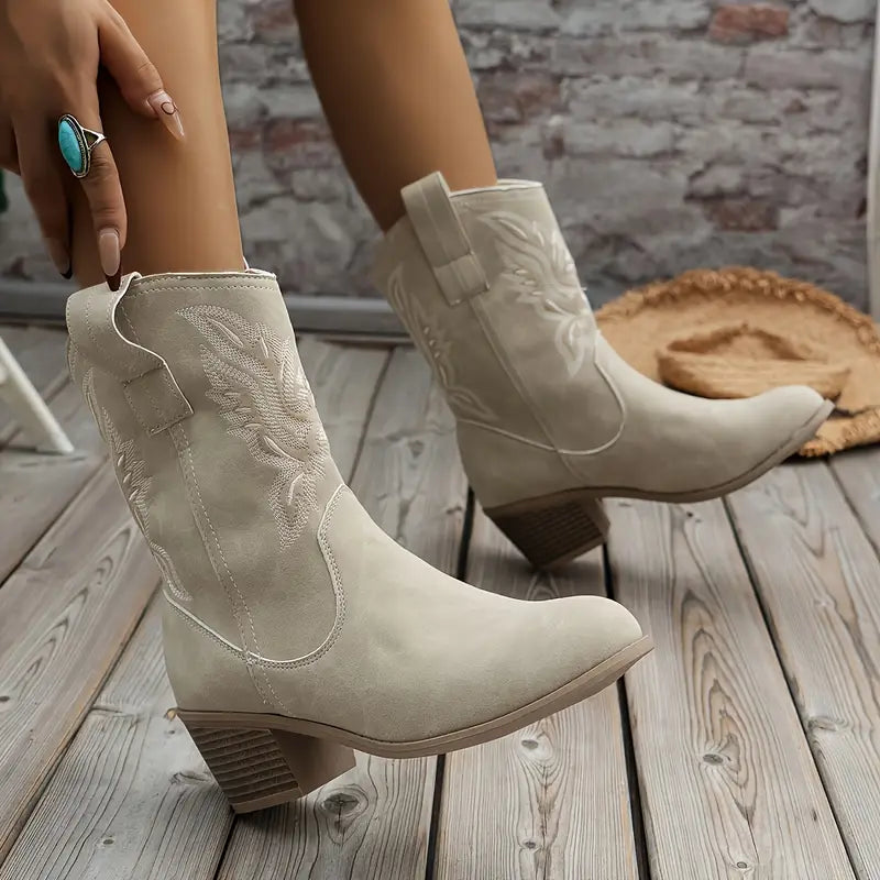 Street Wave Women Cowboy Ankle Boots With Heel Western Style Elegant Silhouette Durable Heel