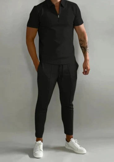 Street-wave Mens Premium Two Piece Polo Shirt And Jogging Pants Jogger Suit Luxurious Summer Comfort