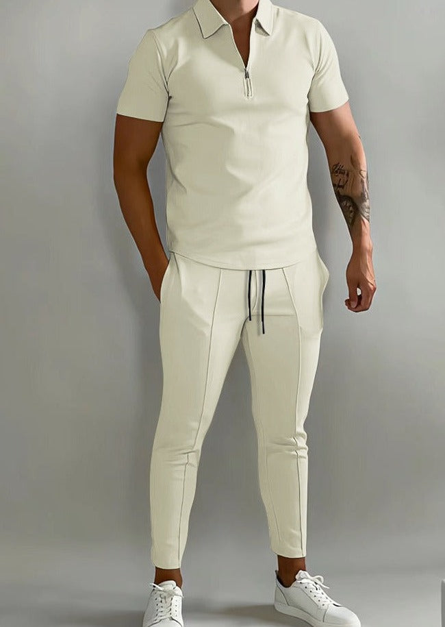 Street-wave Mens Premium Two Piece Polo Shirt And Jogging Pants Jogger Suit Luxurious Summer Comfort