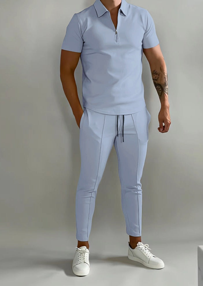 Street-wave Mens Premium Two Piece Polo Shirt And Jogging Pants Jogger Suit Luxurious Summer Comfort