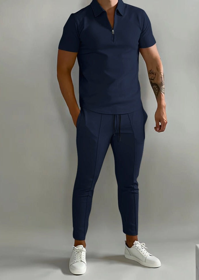 Street-wave Mens Premium Two Piece Polo Shirt And Jogging Pants Jogger Suit Luxurious Summer Comfort