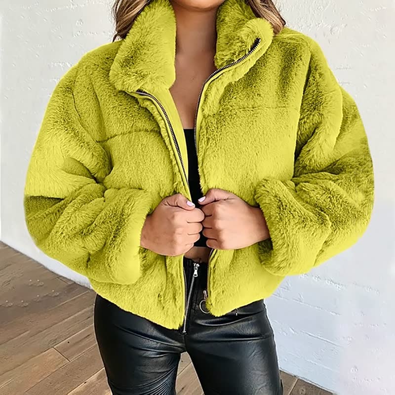 Street Wave Womens Teddy Jacket Plush Faux Fur With Zip Front Stand Collar Cozy Warmth