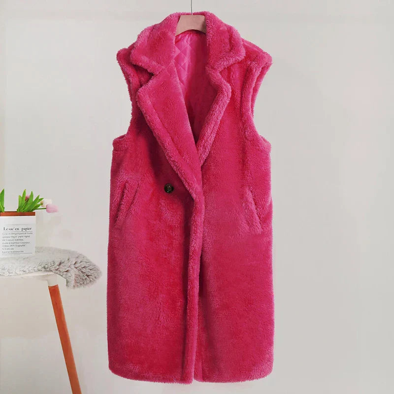 Street-Wave Sleeveless Teddy Coat For Women, Cozy Warmth And Free Movement, Plush Fleece Style