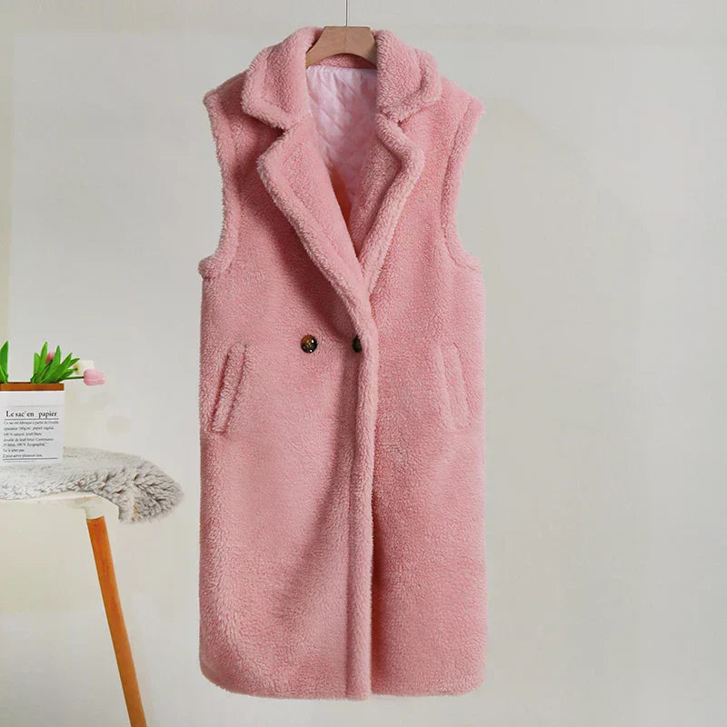 Street-Wave Sleeveless Teddy Coat For Women, Cozy Warmth And Free Movement, Plush Fleece Style