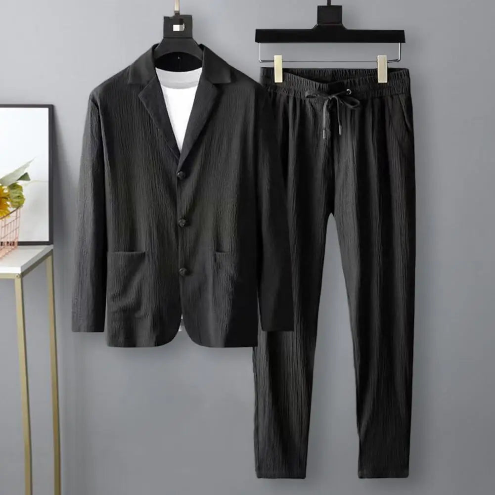 Street-wave Linen Suit Set For Men With Drawstring Pants Breathable Comfort And Effortless Modern Elegance