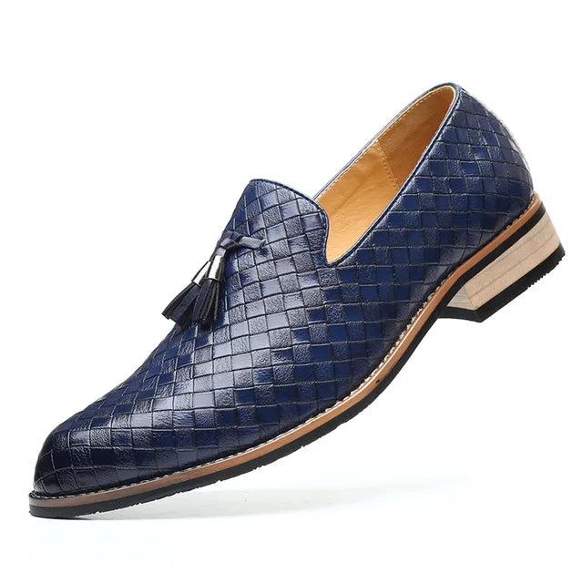 FashionElite Mens Luxury Leather Loafers Premium Woven Slip On Comfort For Office