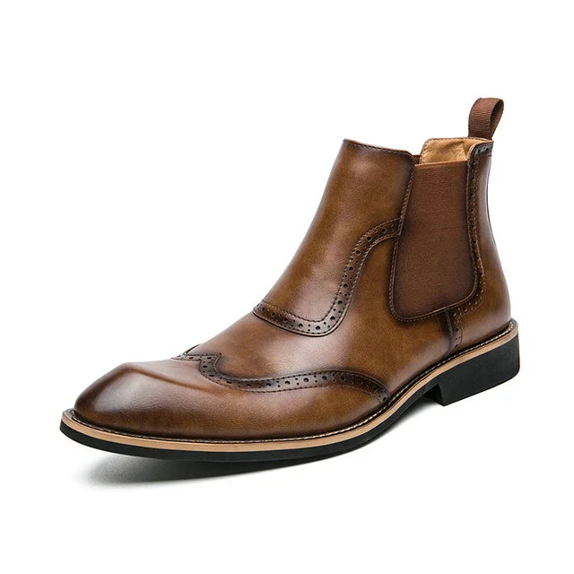 Street-Wave Men Elastic Chelsea Dress Boots With Pointed Toe For Professionals All Day Comfort