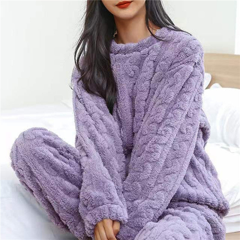 Street-wave Cozy Fleece Lounge Set for Women Soft Warmth Relaxed Fit and Comfort