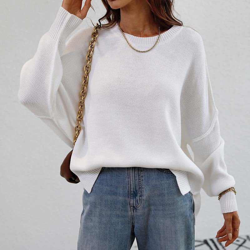 Street-wave White Knit Sweater For Women Cozy Oversized Casual Jumper Long Sleeve