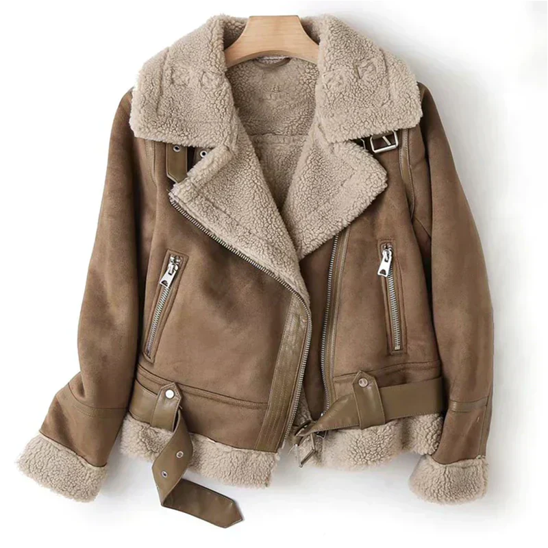Street-Wave Suede Jacket With Ultra-Fine Sherpa Lining For Women Cozy Rugged Comfort Outerwear