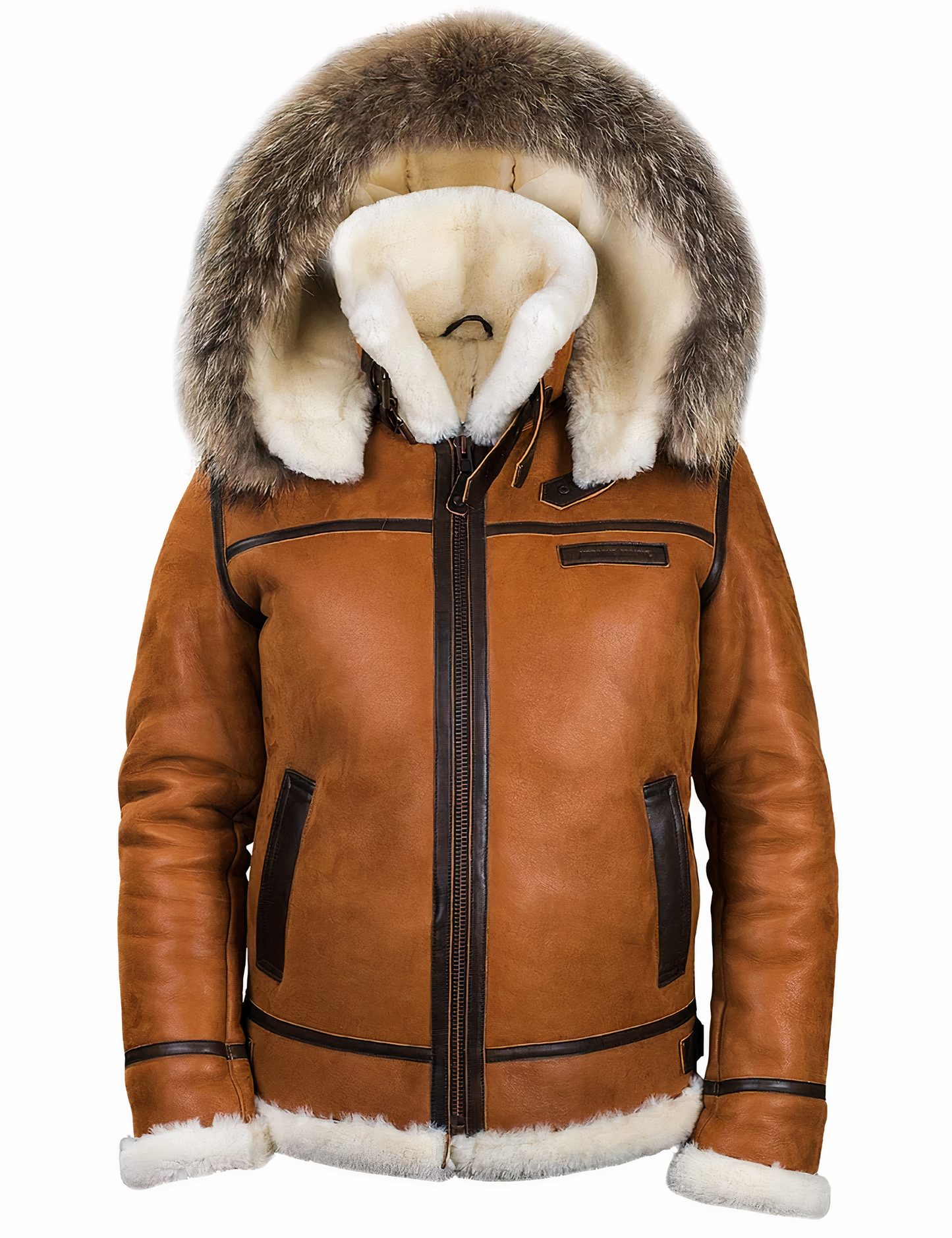 Leather Winter Jacket For Men By Street Wave Warm Durable Fur Trimmed Hood Plush Interior