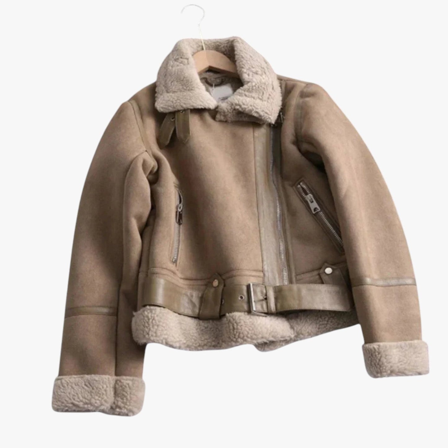 Street-Wave Teddy Biker Jacket For Women Warm With Shearling Lining And Zip Collar Cozy Winter Outerwear