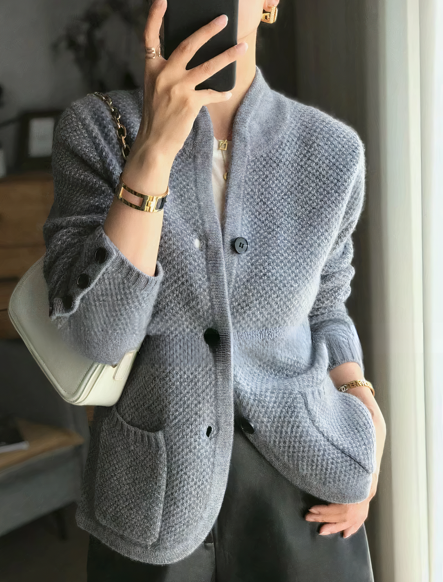 Street-wave Cashmere Cardigan For Women With Button Closure Elegant Soft Warmth And Comfort