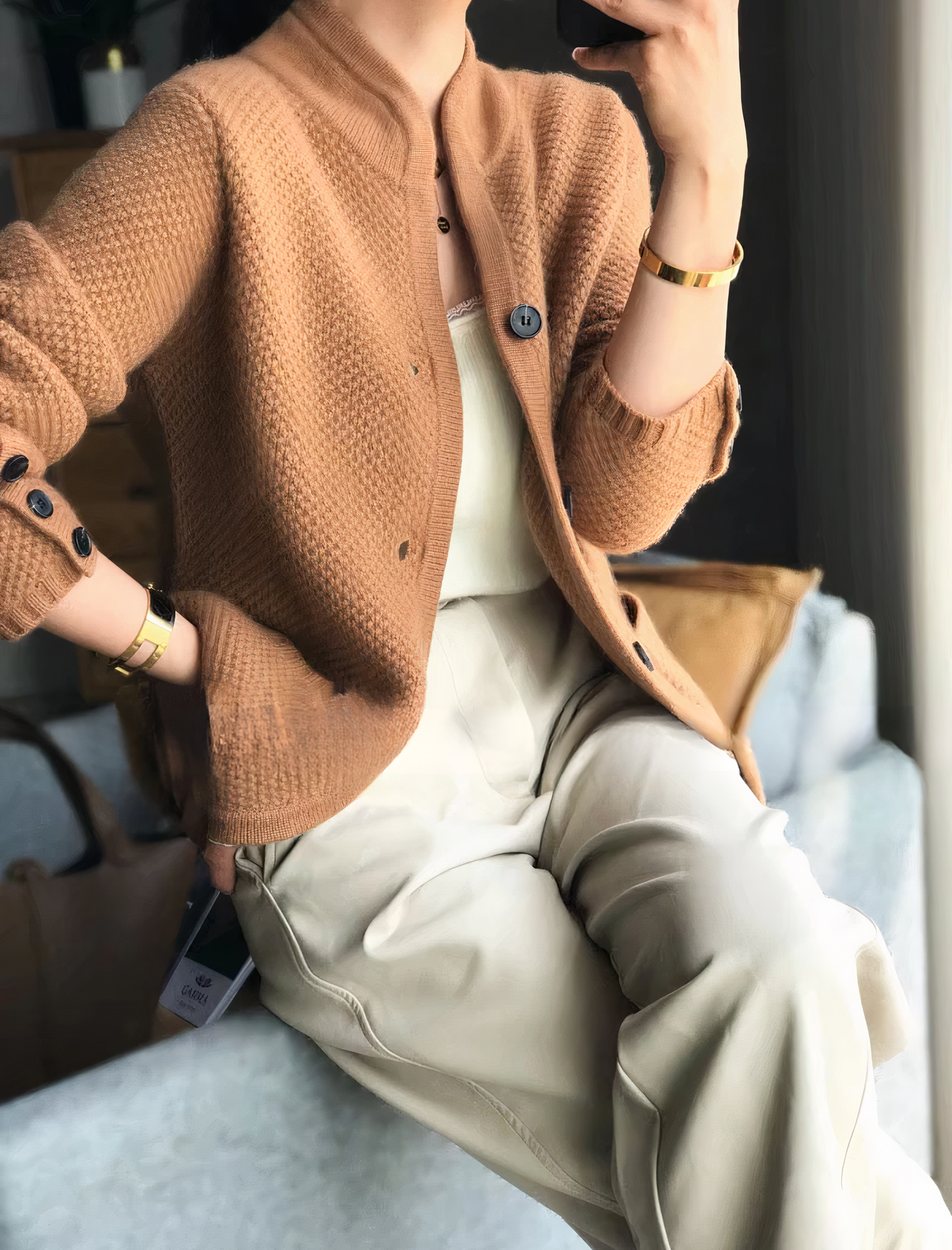 Street-wave Cashmere Cardigan For Women With Button Closure Elegant Soft Warmth And Comfort
