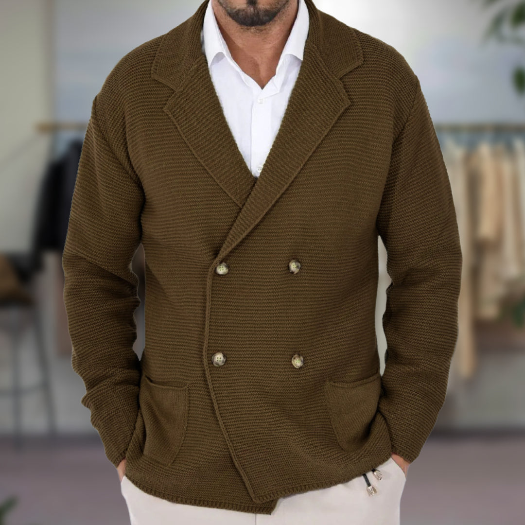 Men's Cardigan Structured Knit Double Breasted Blazer Lapels Regular Fit Textured Knit